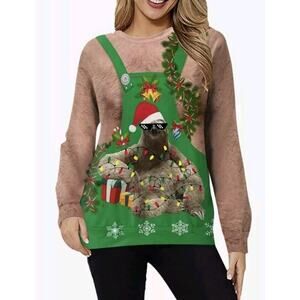 M Medium Women Christmas Sweater Tacky Sweatshirt Top Sloth Hairy Apron New